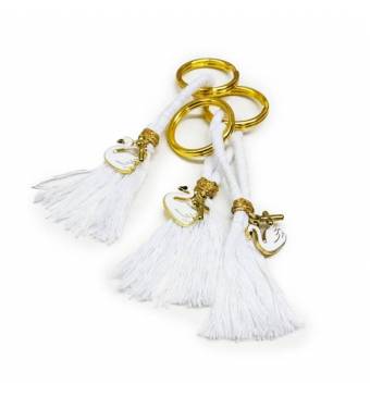 Μπρελόκ με επίχρυσο σμάλτο κυκνάκι και ακρυλικό σταυρό.